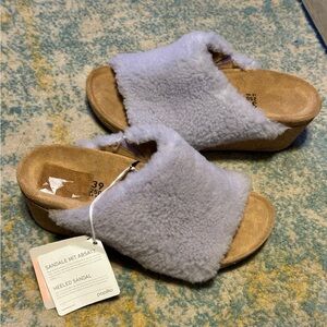 New Papillio Birkenstock Namica Teddy Womens Size 6 37 Wedges Shearling Mules